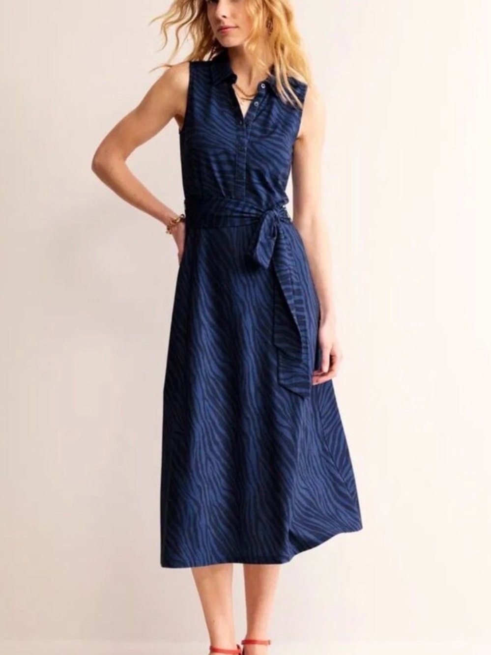 Boden Laura Jersey Shirt Dress Tue Navy  Sleeveless Womens 10 NWT